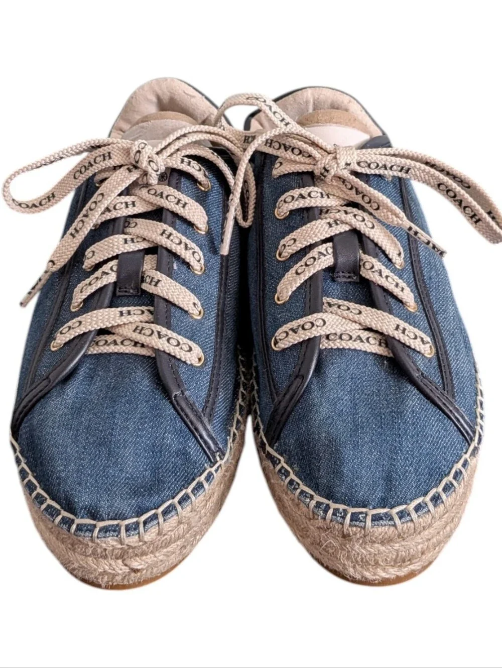 Coach Cate Blue Denim Espadrille Platform Lace-Up Sneakers